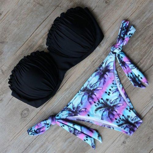 Bandeau Bikini top with tie side bottoms strapless
