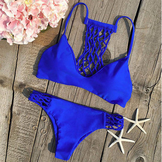 Blue plunge bikini v neck Bikini and brazilian bottom
